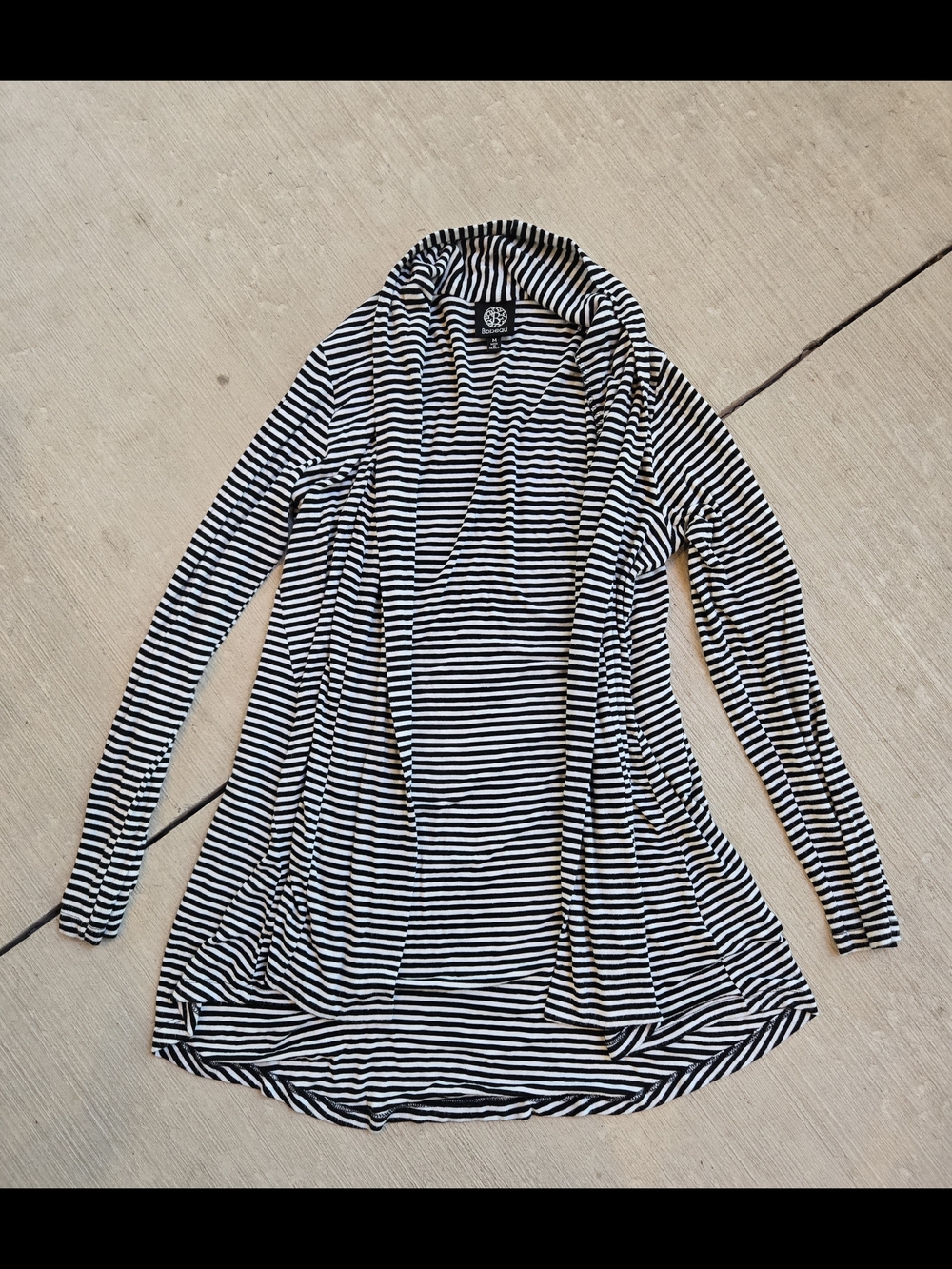 bobeau Black & White Striped Open Cardigan